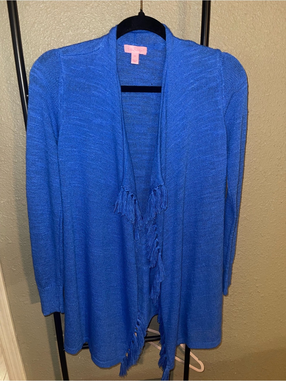 Lilly Pulitzer Royal Blue Open-Front Fringe Cardigan